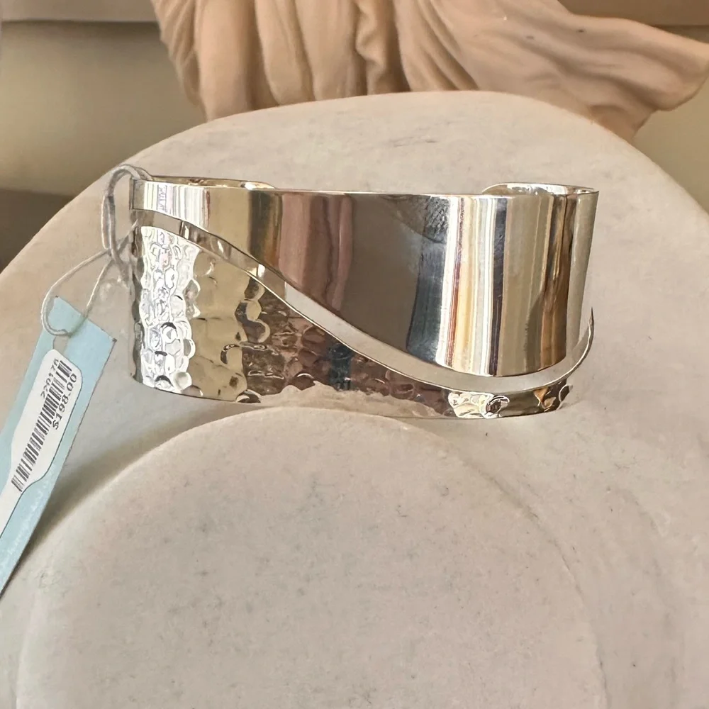 925 Silver Half Hammered Cuff‎ Bracelet